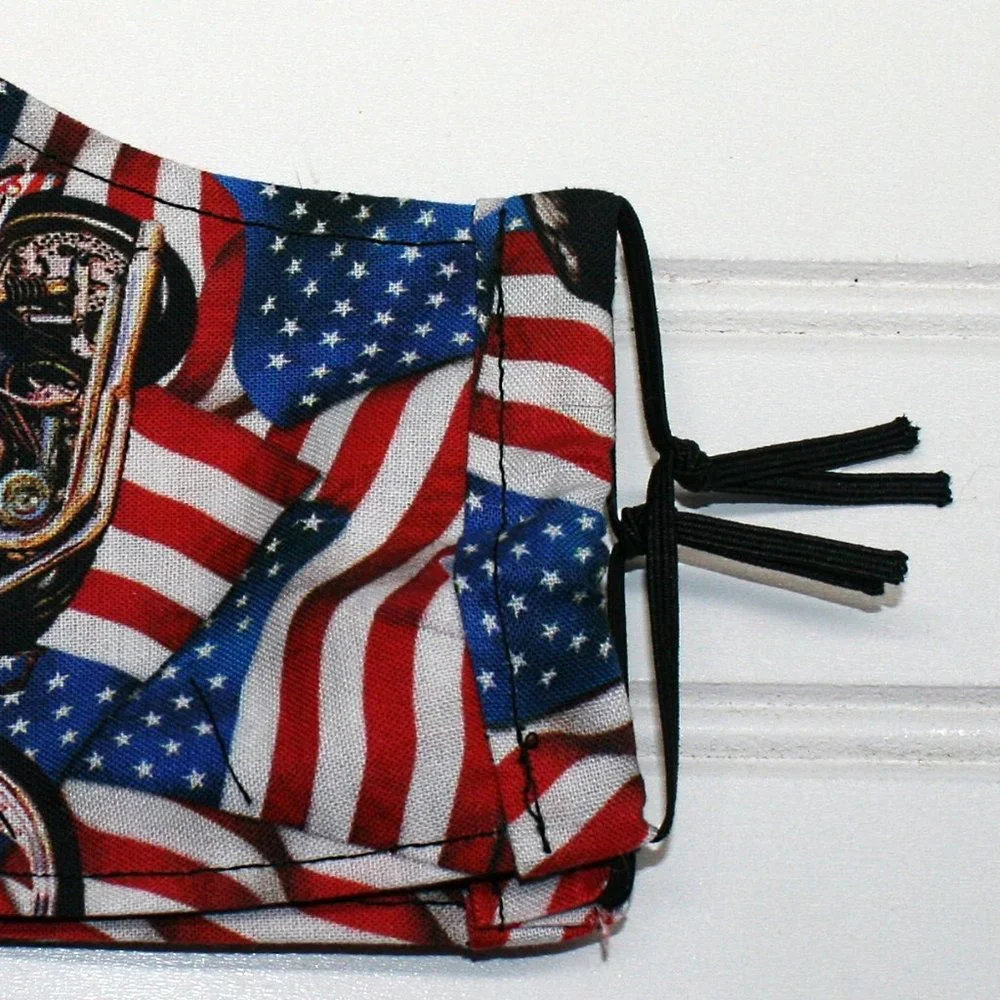 HAND CRAFTED Face Mask Biker American Flag Adult Cloth Fabric Print - Pocket